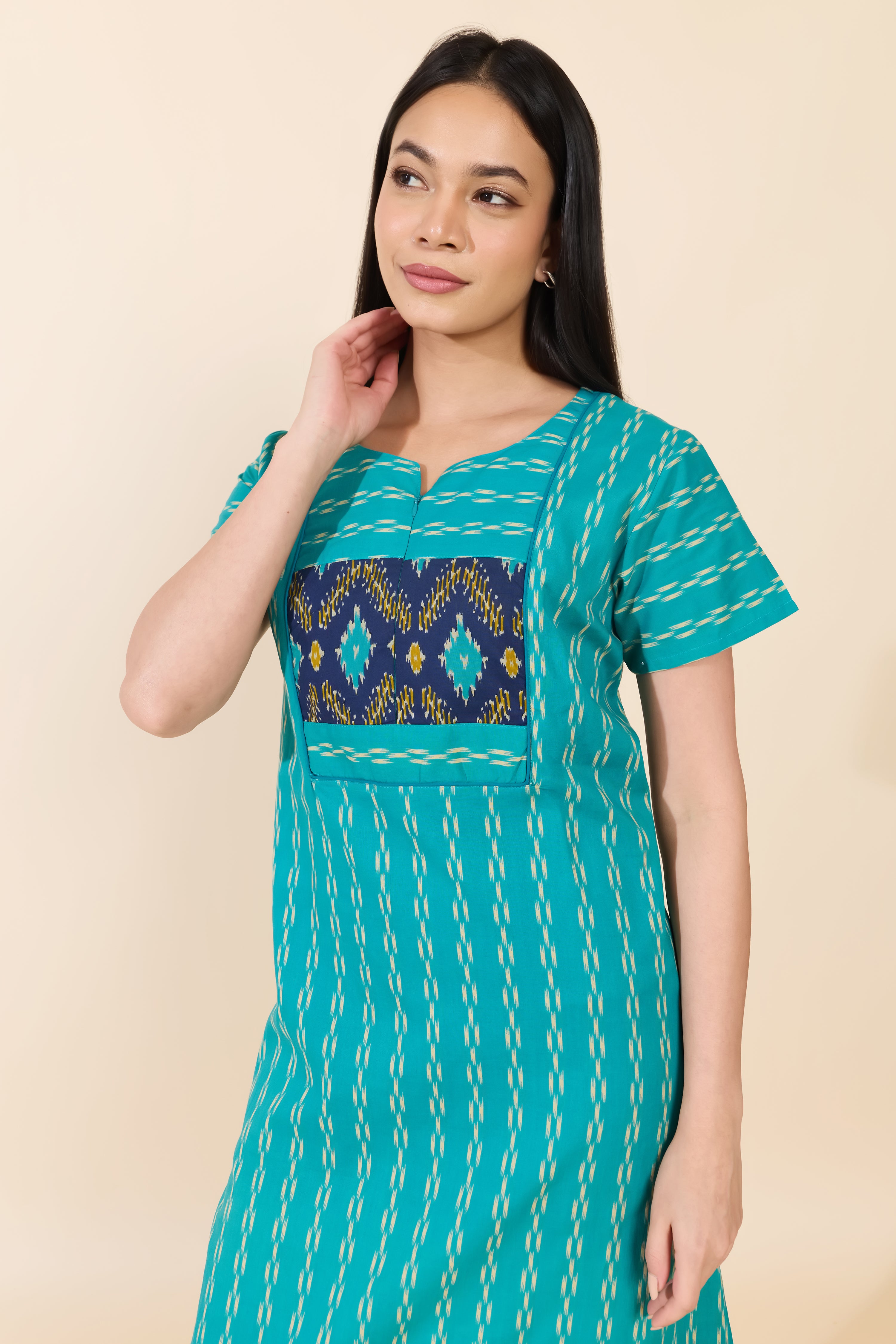 TURQUOISE IKAT COTTON NIGHTWEAR