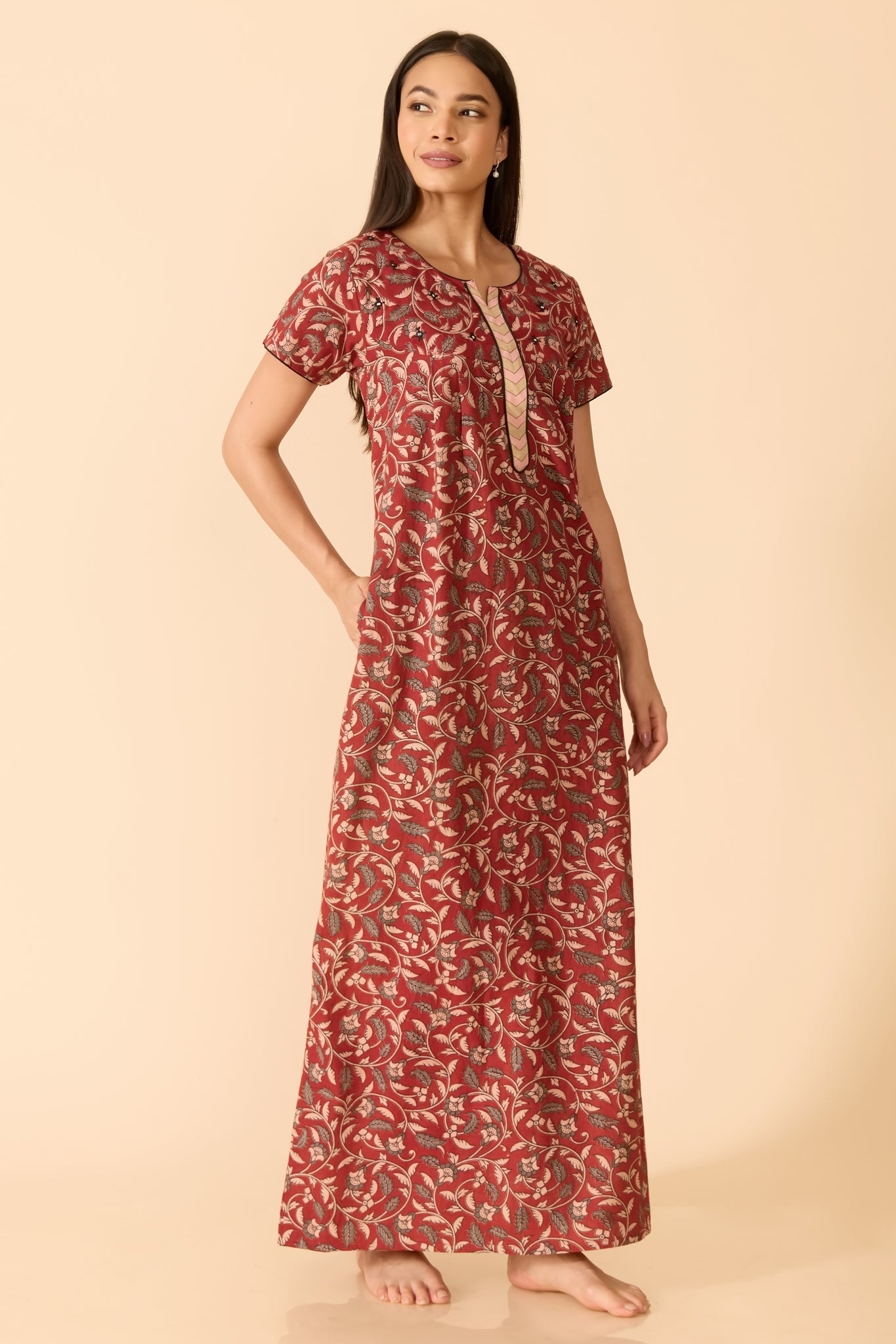 Red Garden Floral Cotton Nighty