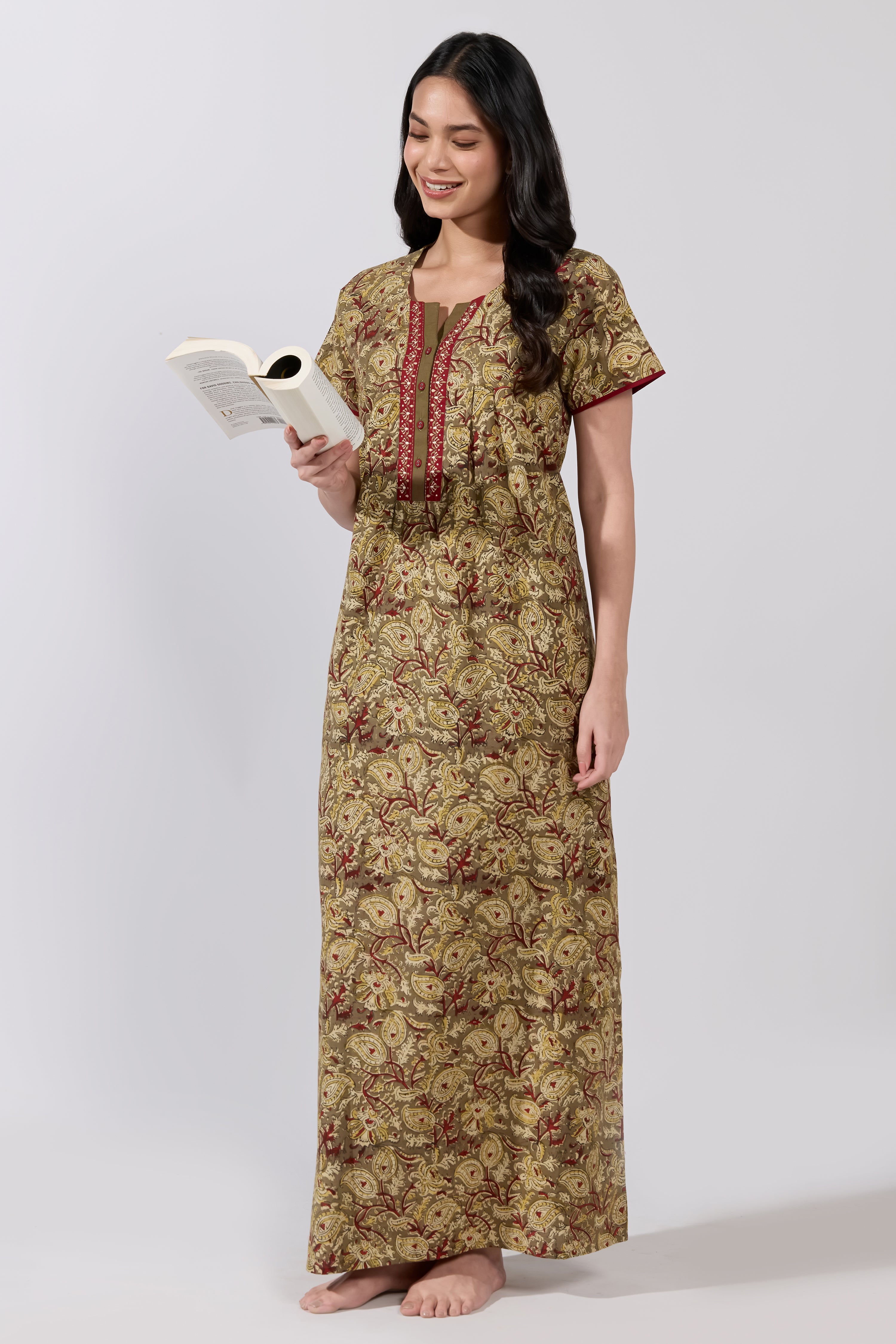 Green Paisley Printed Cotton Nightwear