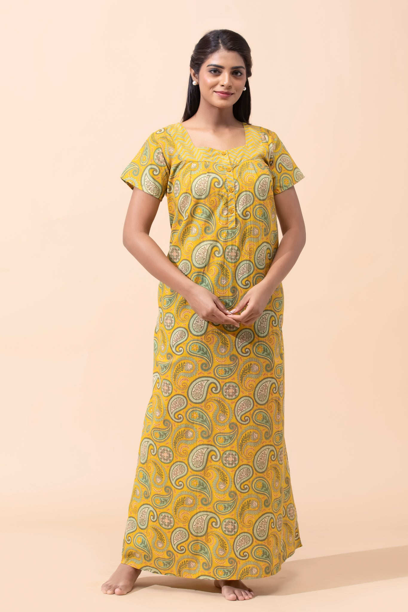 Yellow Paisley Cotton Nightwear