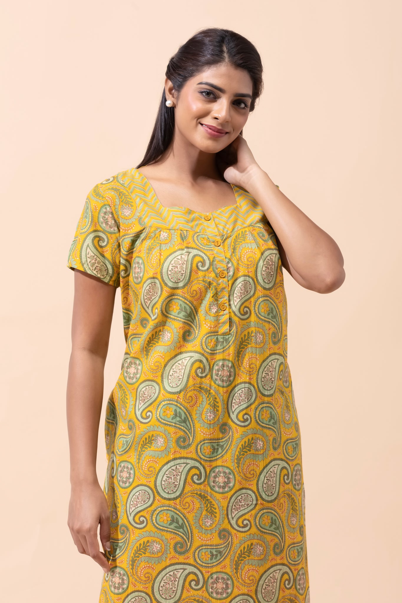 Yellow Paisley Cotton Nightwear