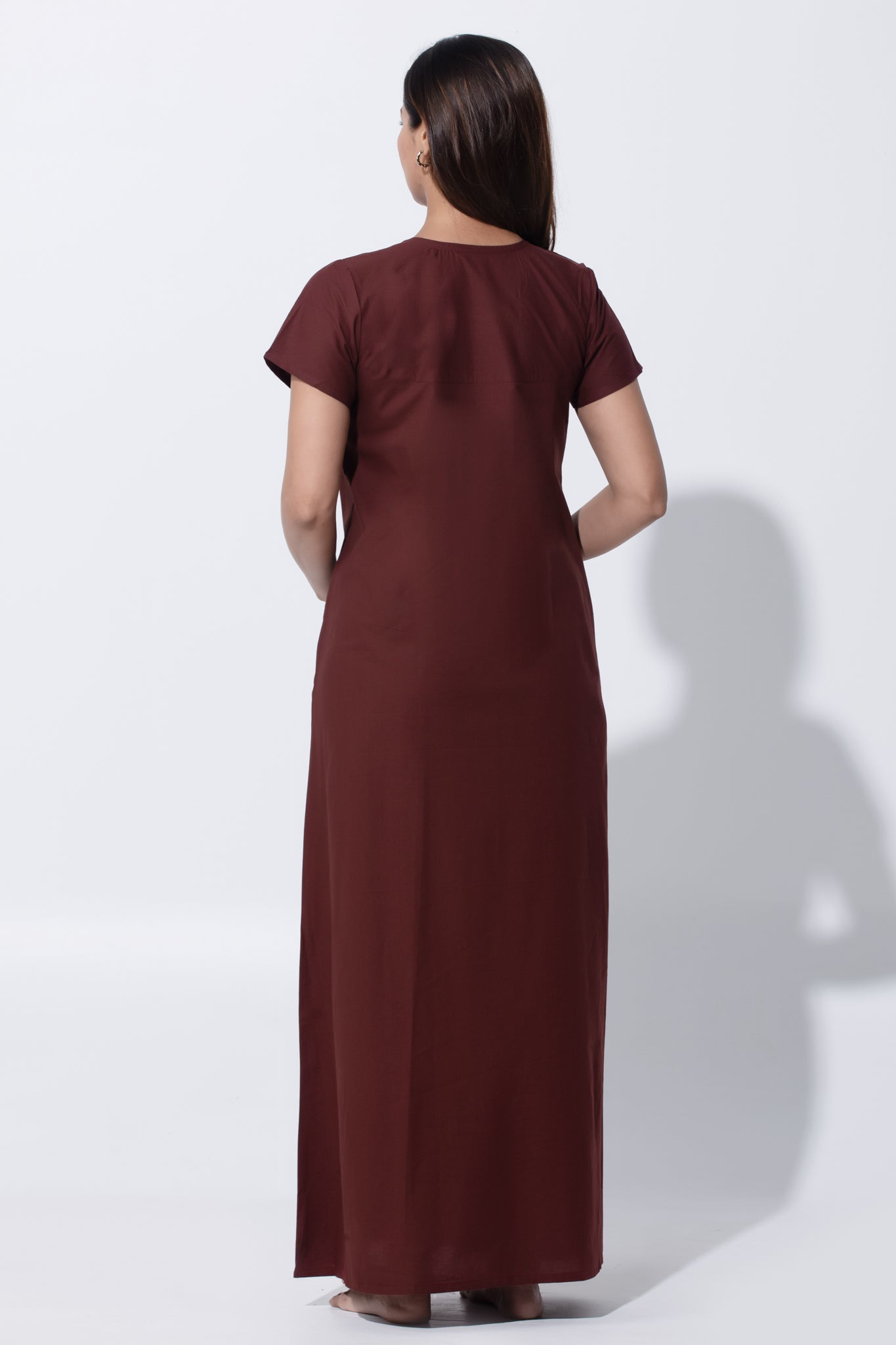 Brown Kalamkari Pure Cotton Nightwear with Embroidery & Foil Mirror Work