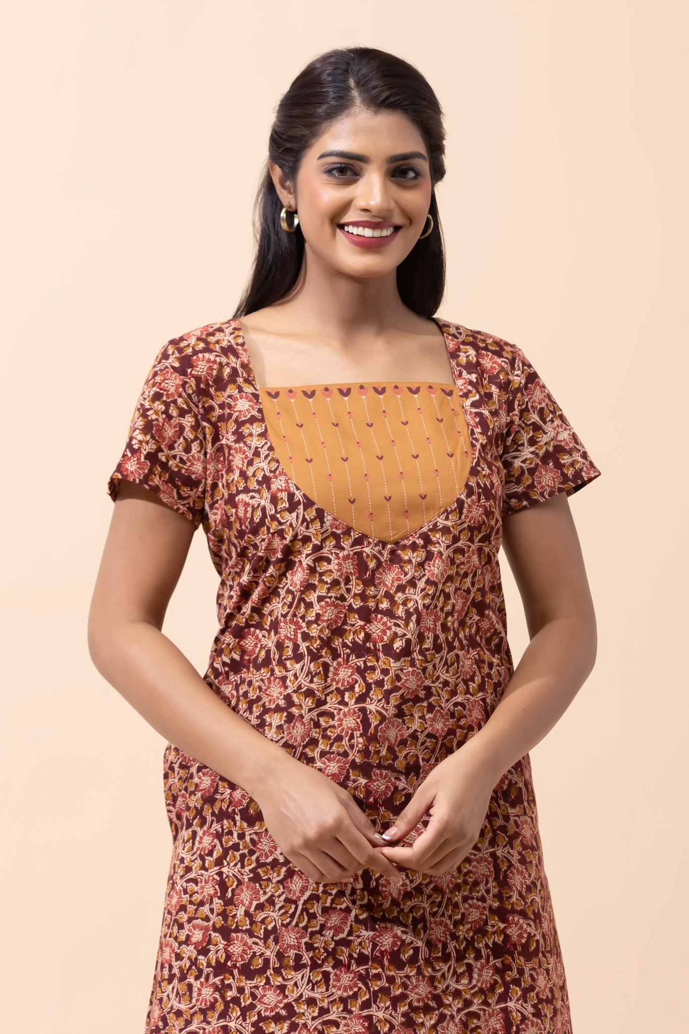 Maroon Kalamkari Cotton Nightwear