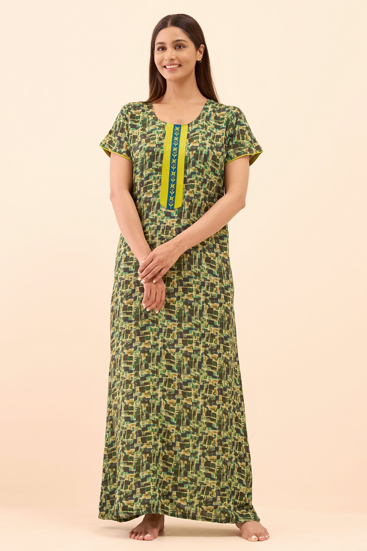 Abstract Printed Nighty - Green