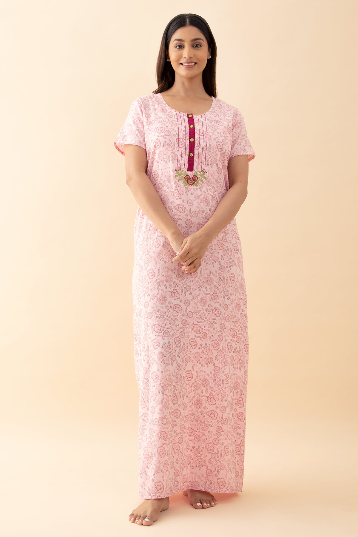 Ditsy Floral Printed Nighty - Pink