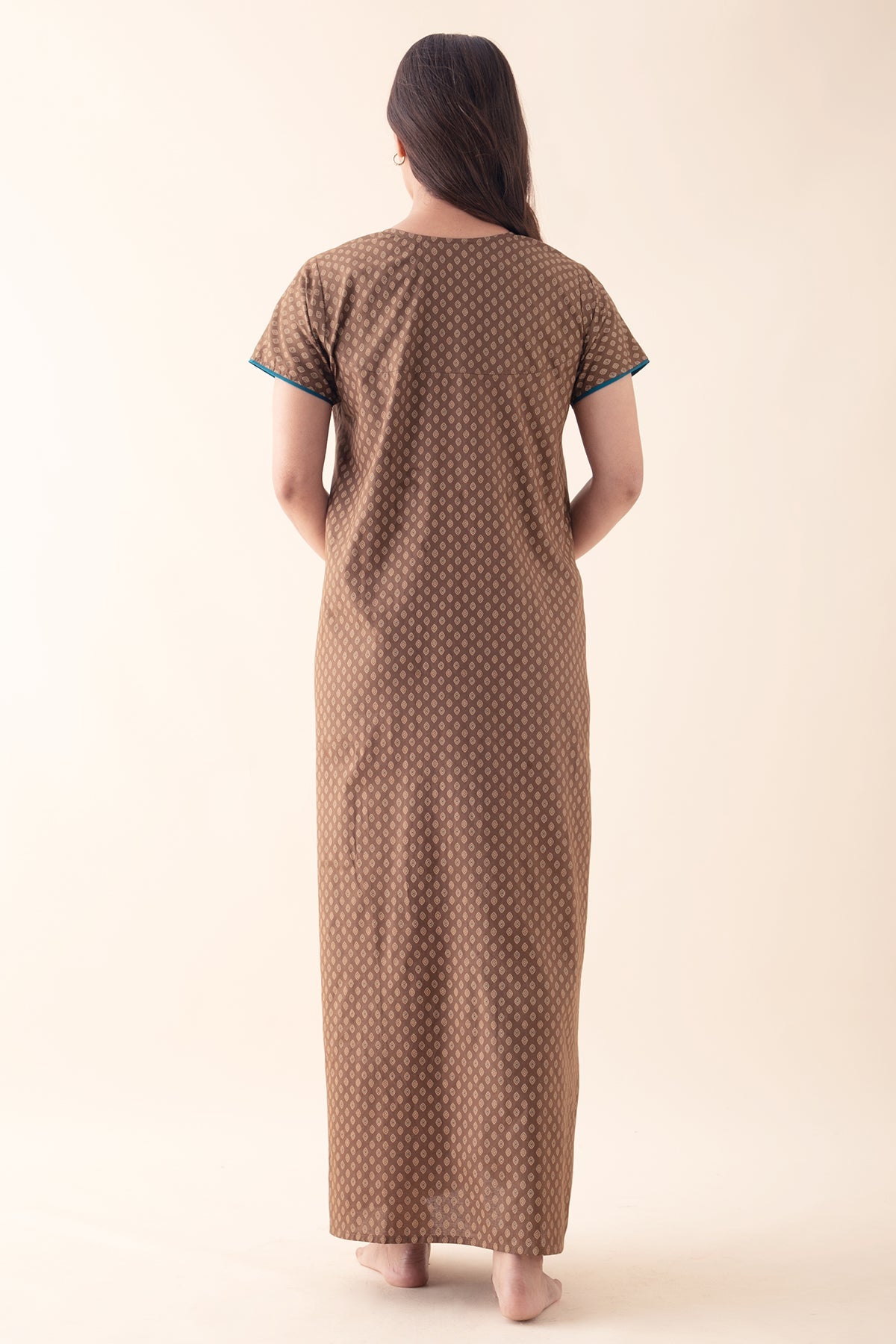 Ethnic Motif Printed Nighty - Brown