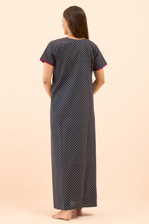 Ethnic Motif Printed Nighty - Navy