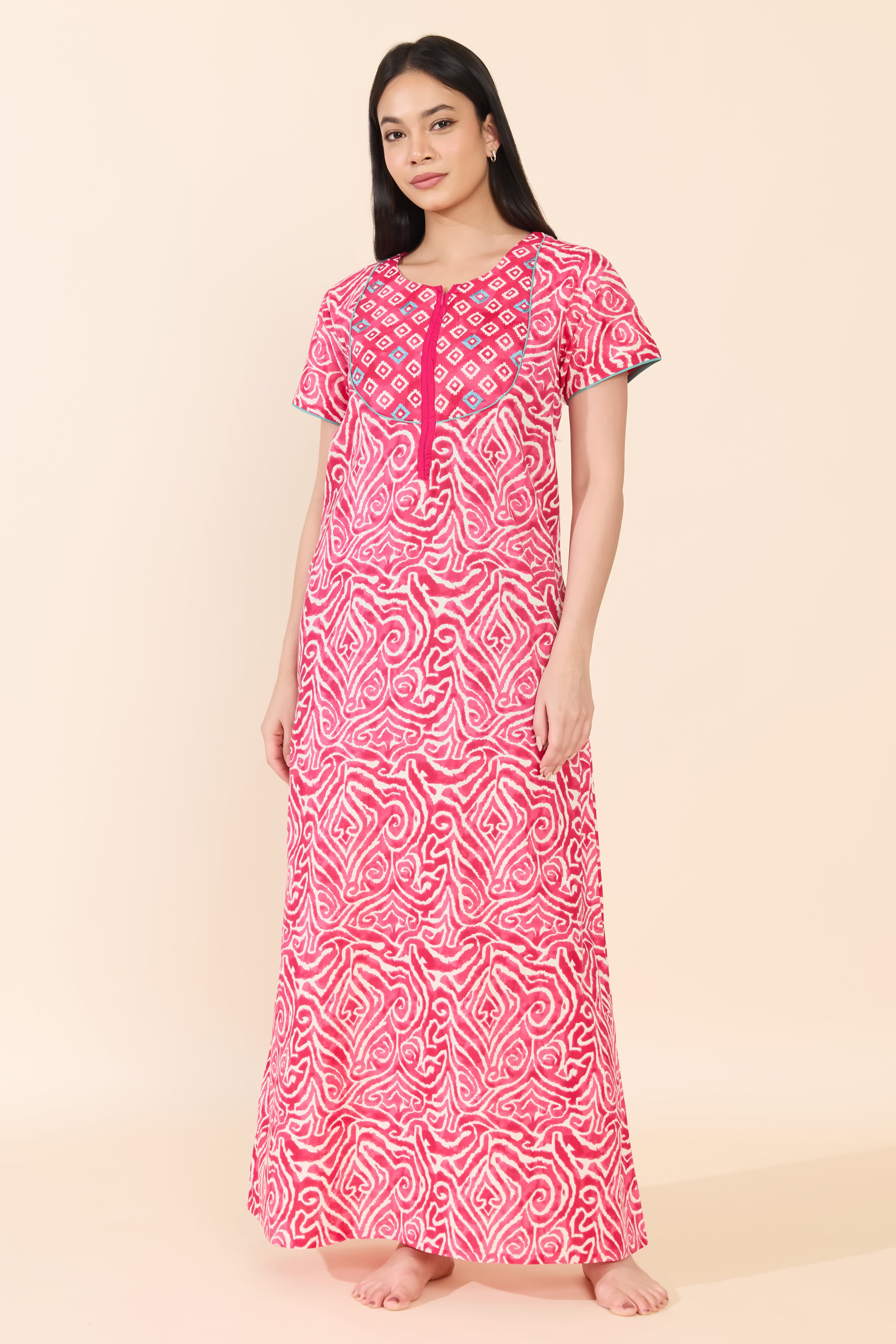 PINK ABSTRACT PRINTED COTTON NIGHTWEAR