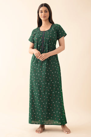 Ditsy Floral Printed Nighty - Green