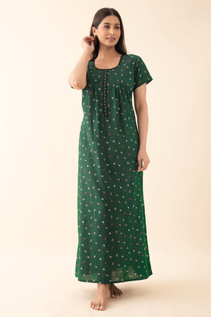 Ditsy Floral Printed Nighty - Green