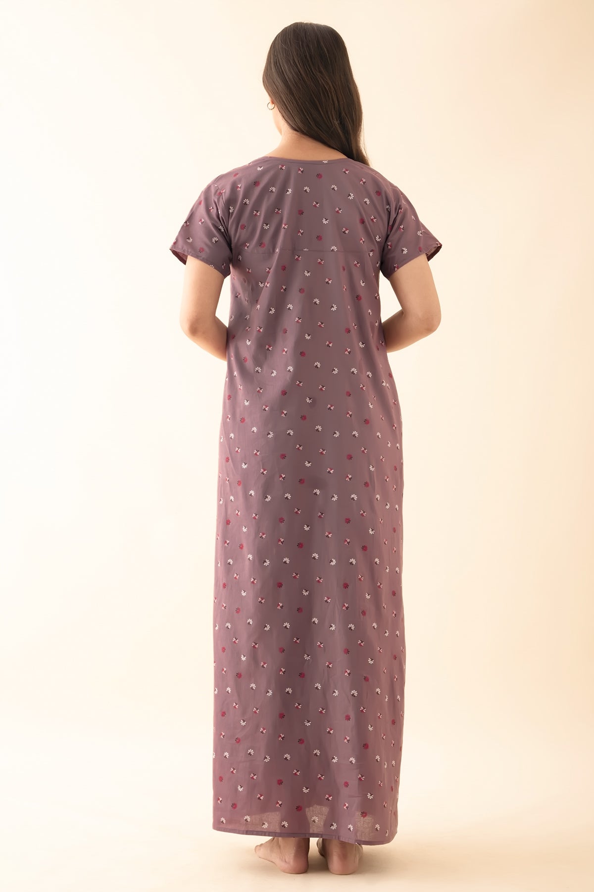 Ditsy Floral Printed Nighty - Purple