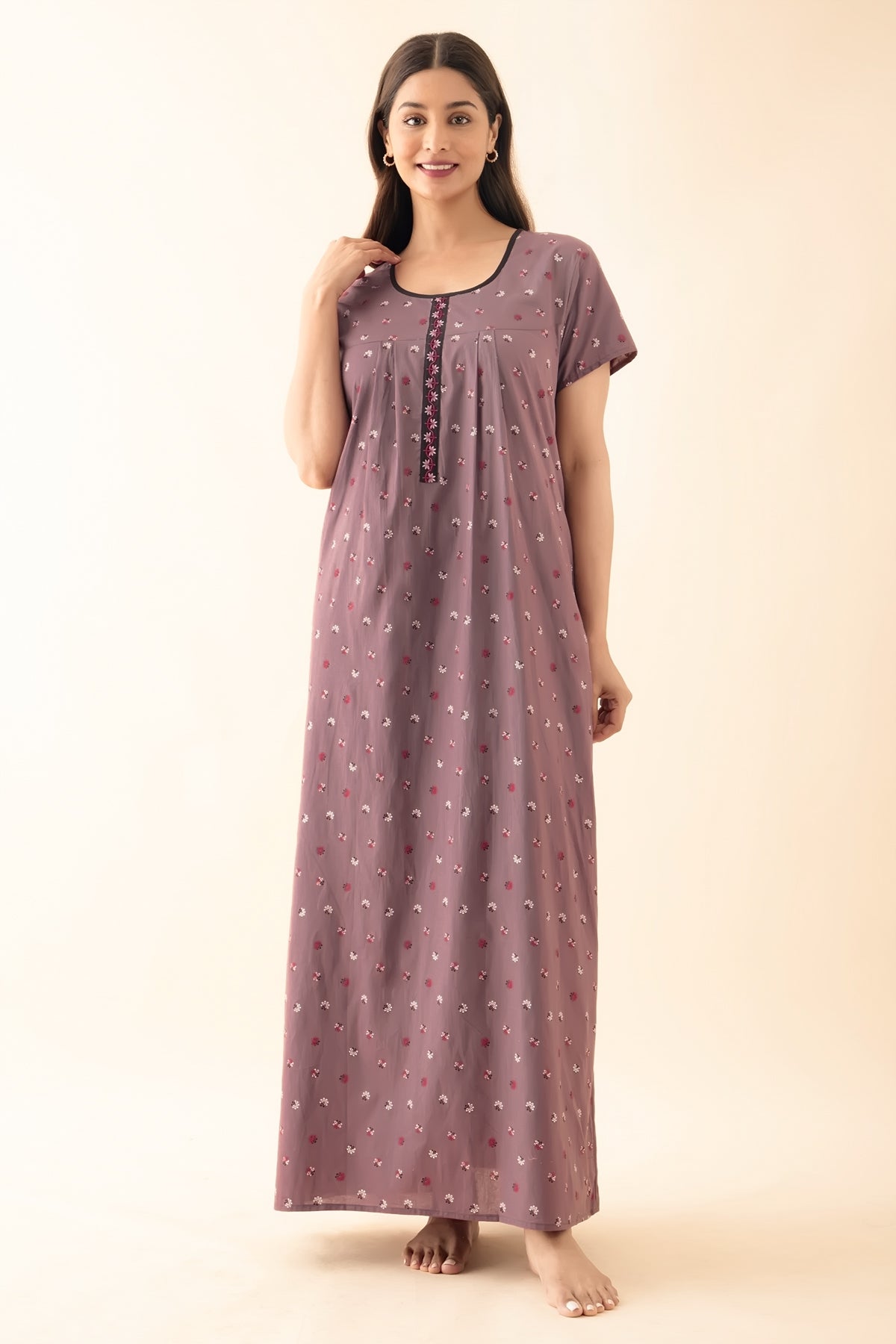 Ditsy Floral Printed Nighty - Purple