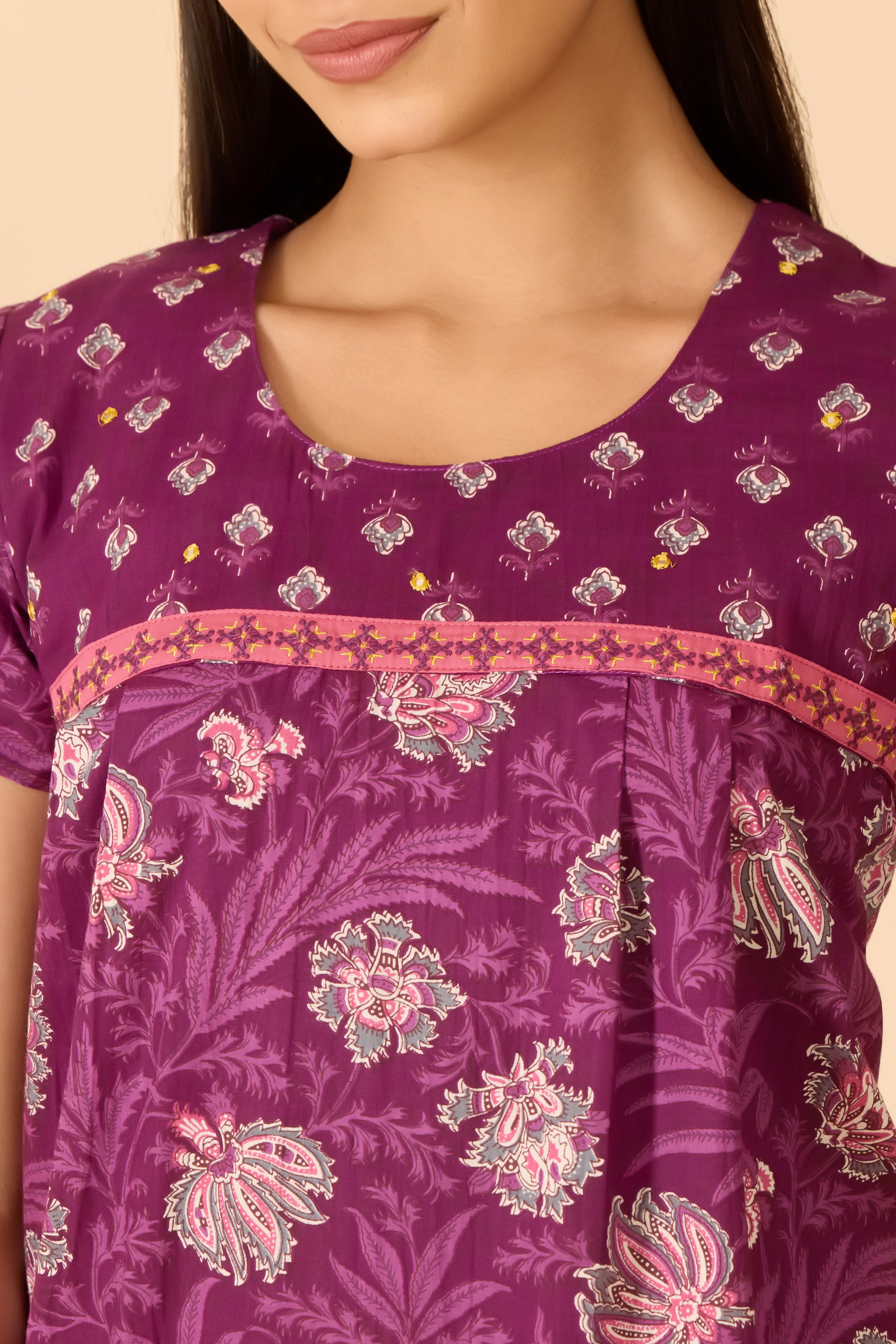 PURPLE FLORAL COTTON NIGHTWEAR