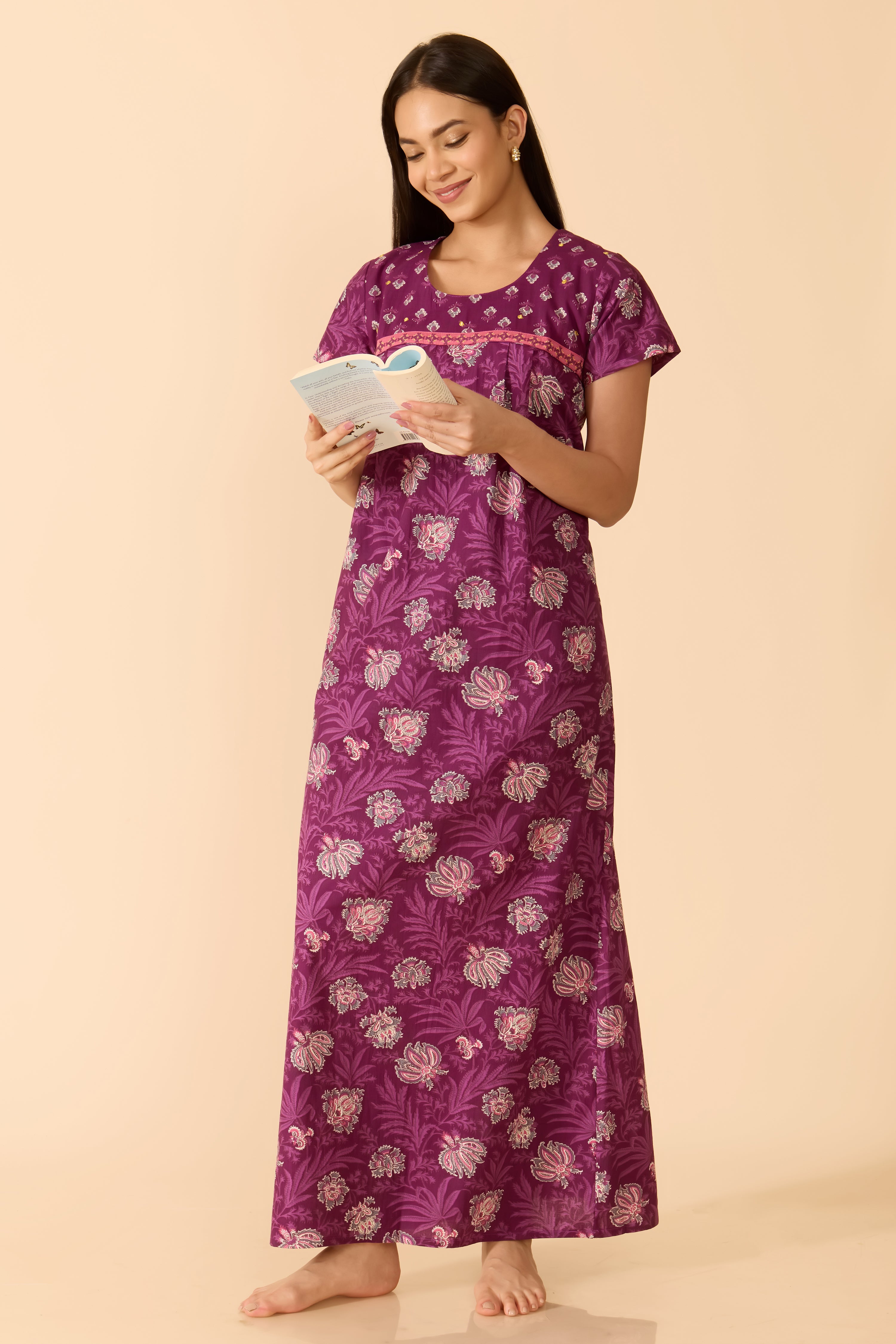 PURPLE FLORAL COTTON NIGHTWEAR