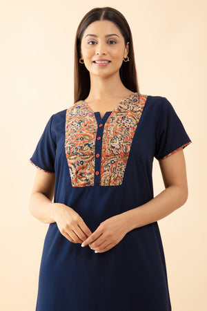 Solid Nighty with Kalmakari Printed Nighty - Blue