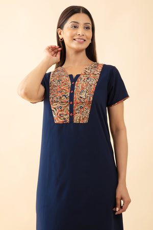 Solid Nighty with Kalmakari Printed Nighty - Blue