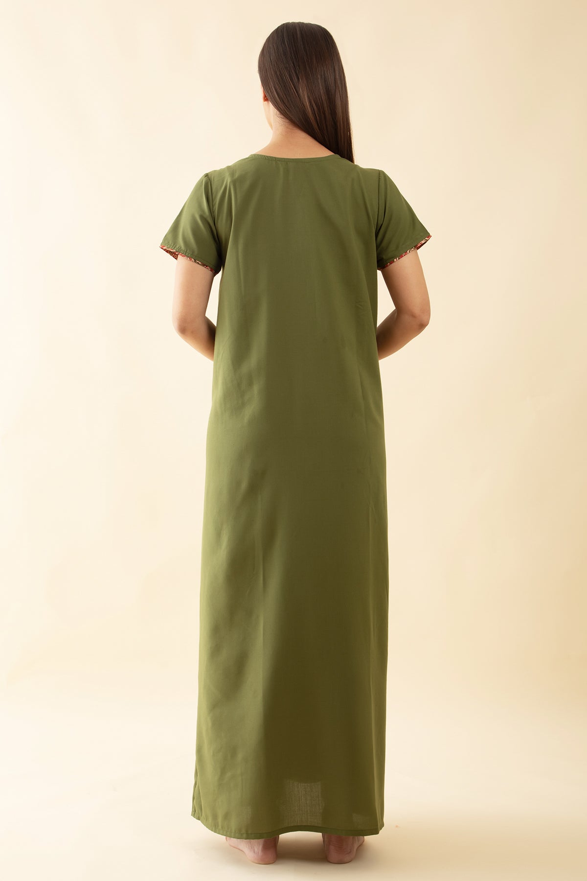 Solid Nighty with Kalmakari Printed Nighty - Green