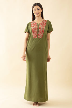 Solid Nighty with Kalmakari Printed Nighty - Green