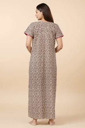 Paisley Printed Cotton Nighty - Brown