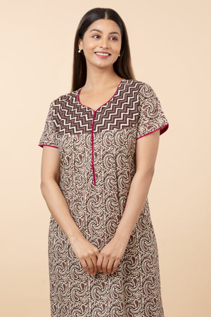 Paisley Printed Cotton Nighty - Brown