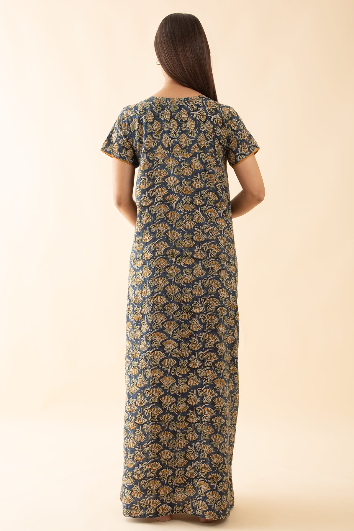 Kalamakri Printed & Embroidered Nighty - Blue