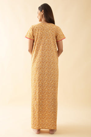 Block Printed Paisley Cotton Nighty - Mustard