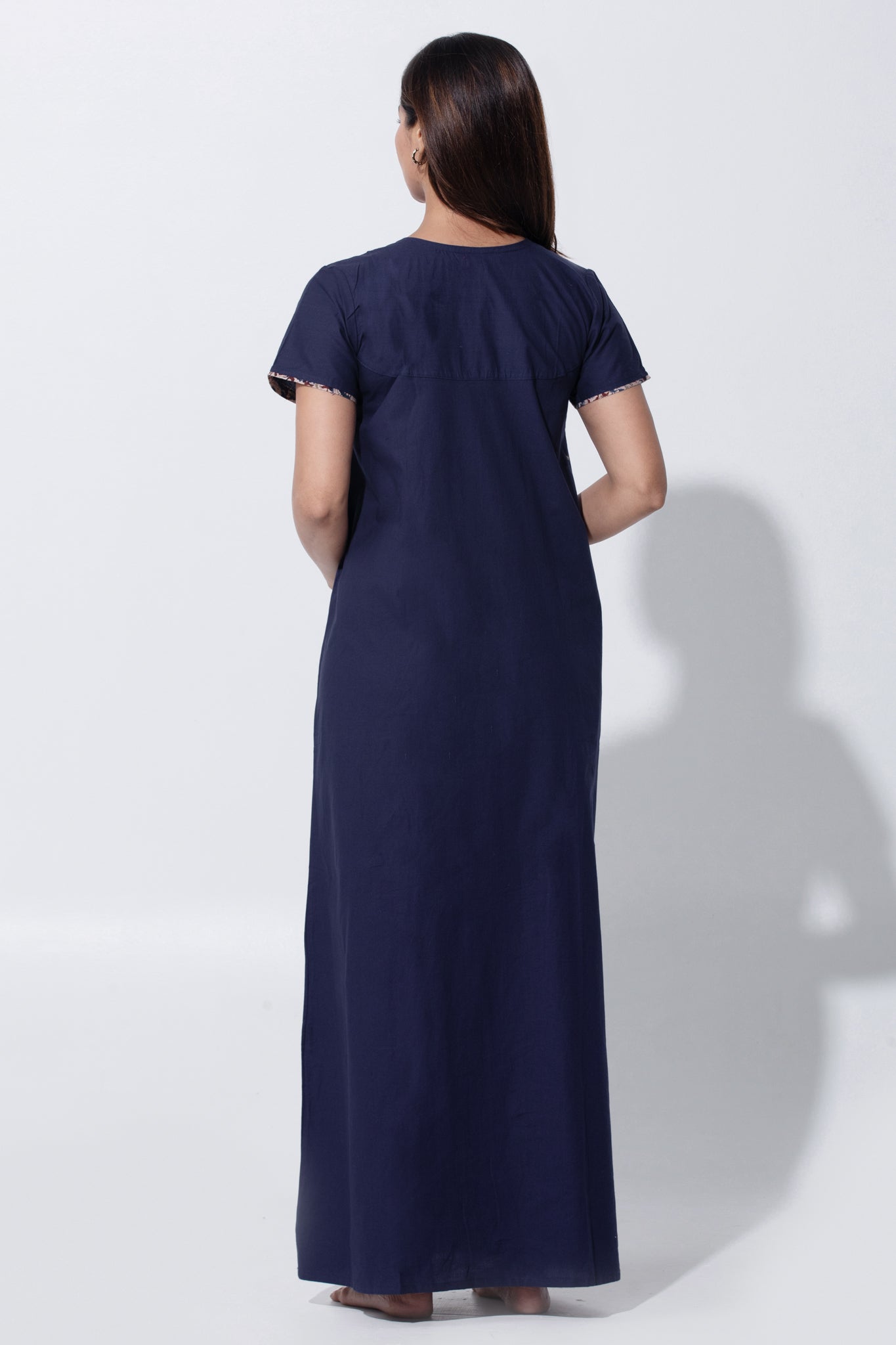Navy Blue Cotton Nightwear with Kalamkari Yoke