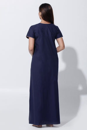 Navy Blue Cotton Nightwear with Kalamkari Yoke