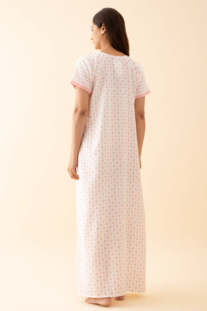 All Over Geometric Printed Nighty With Contrast Yoke White
