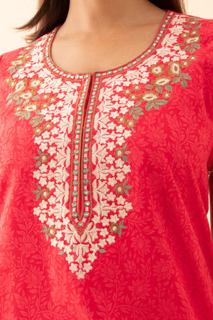 All Over Floral Printed Nighty With Embroidered Neckline Peach
