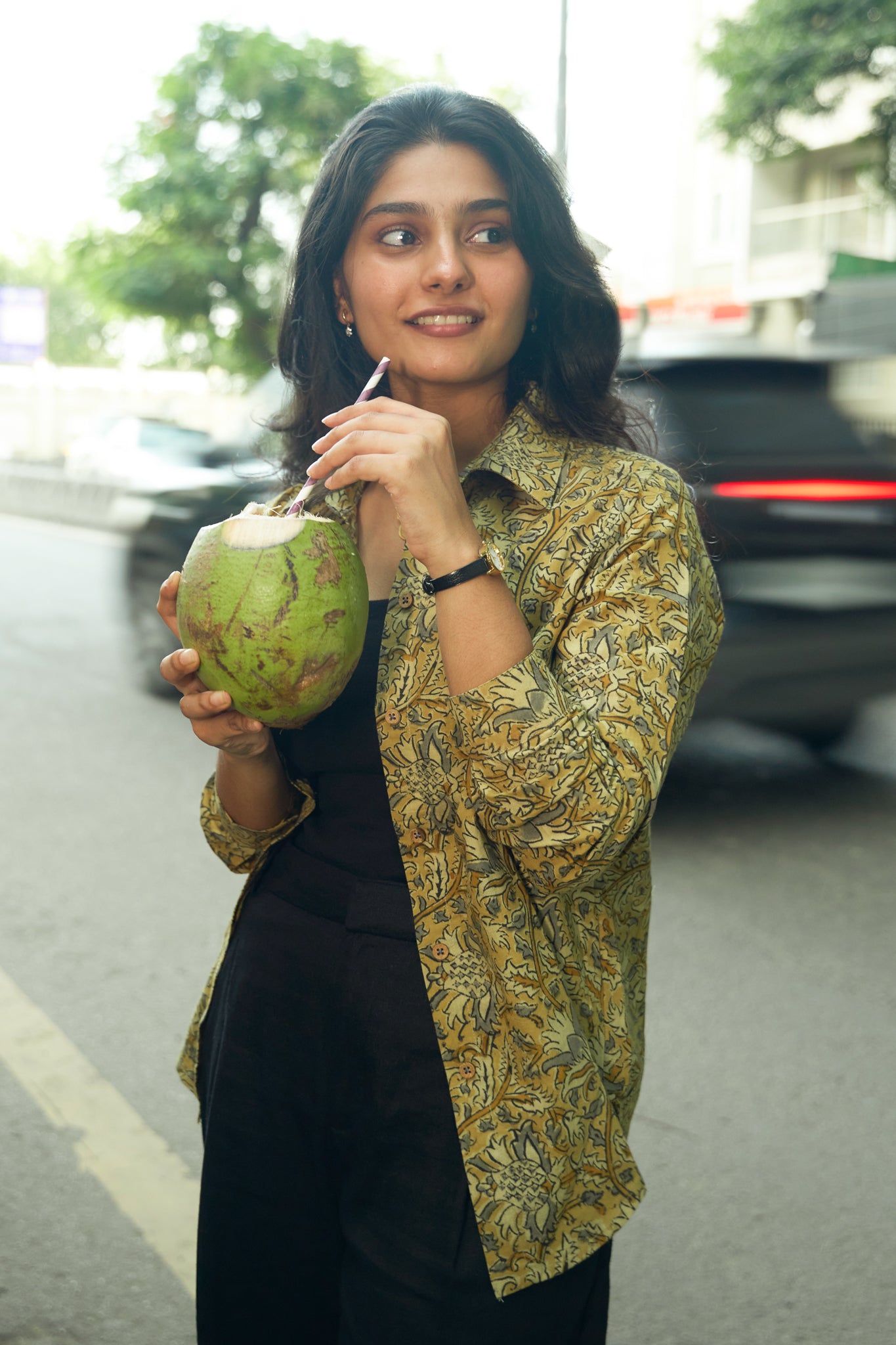 Mustard Cotton Shirt with Kalamkari Design For Casualwear