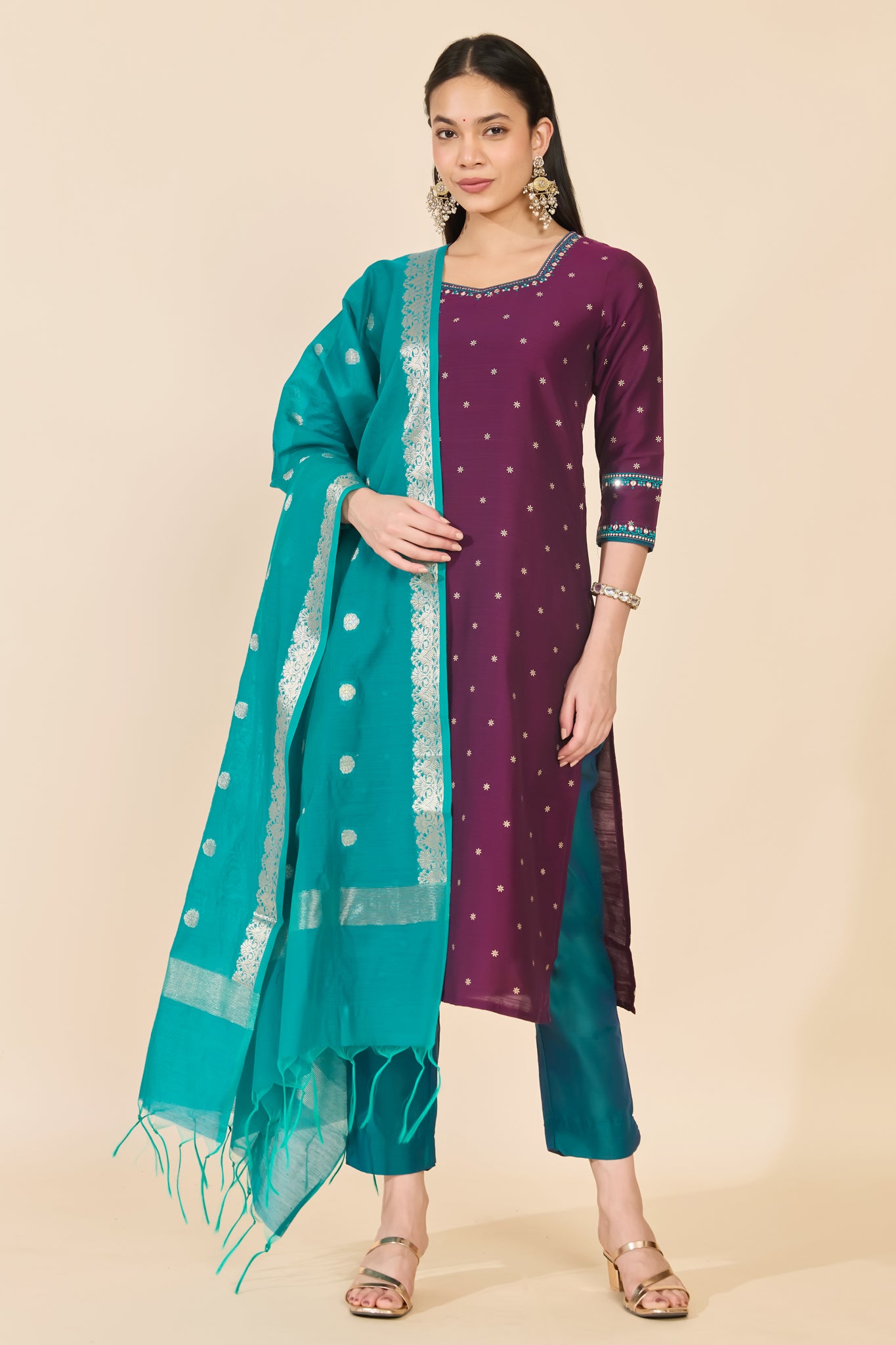PURPLE FLORAL KURTA SET