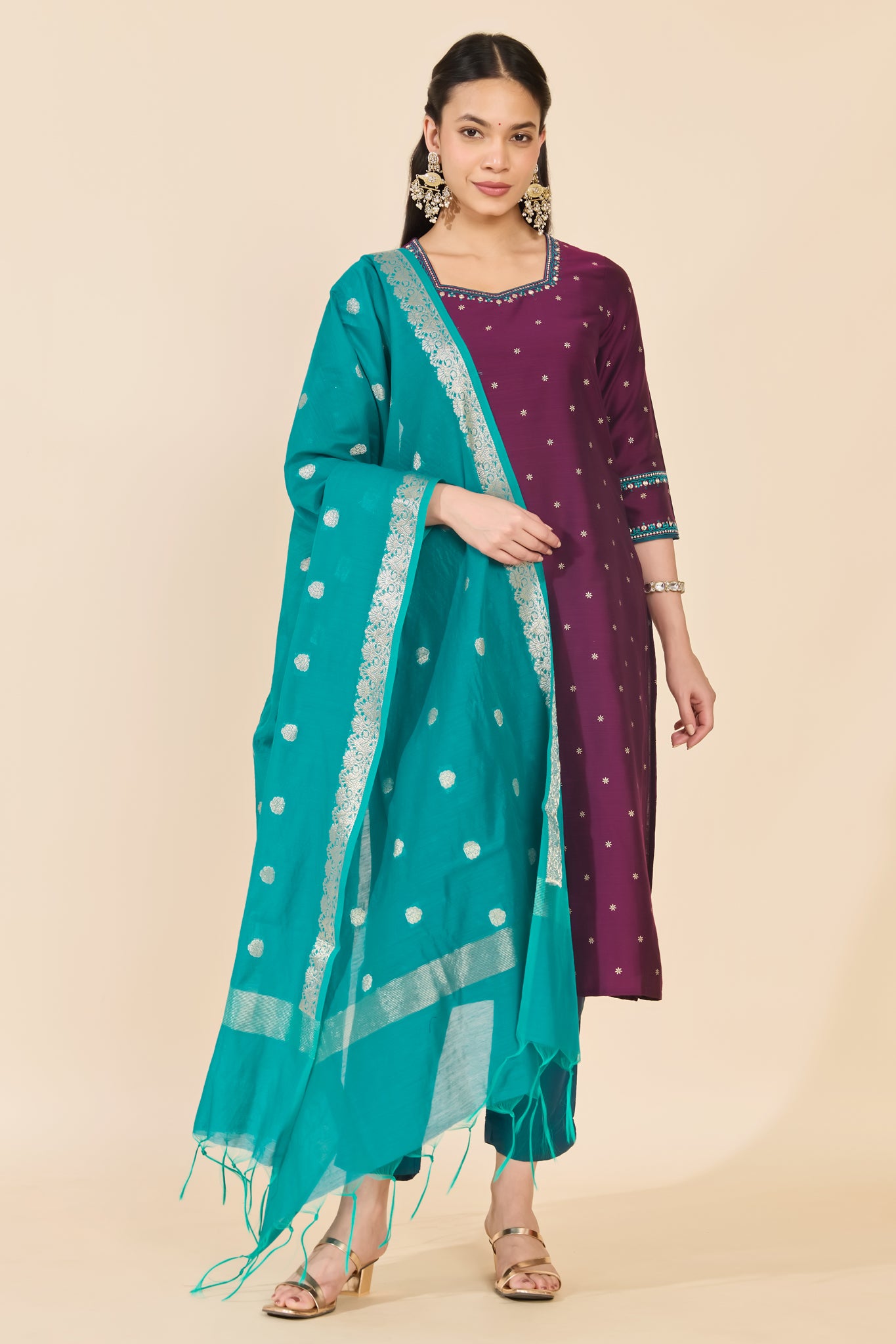PURPLE FLORAL KURTA SET