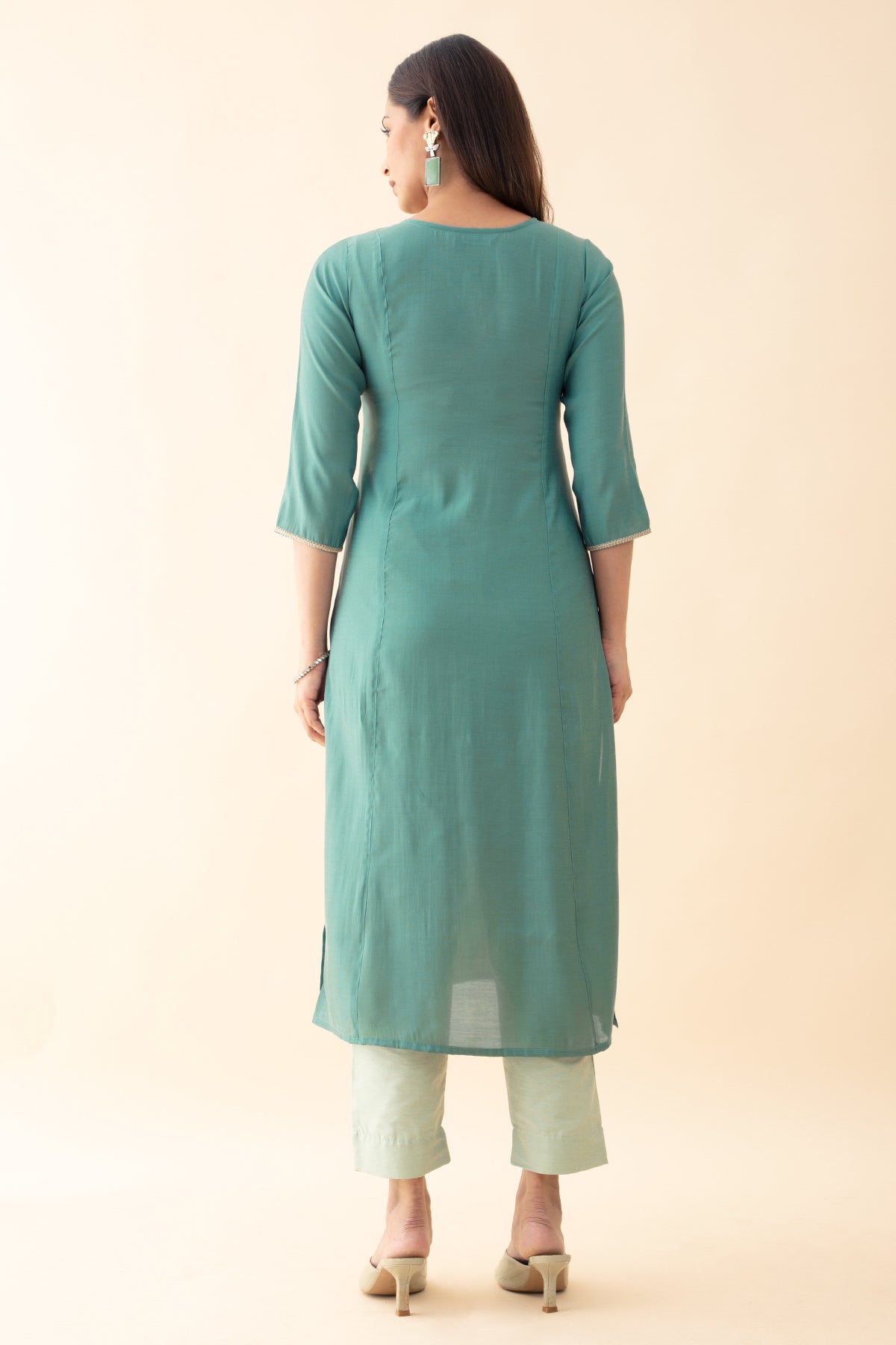 Embroidered Kurta Set with Brocade Dupatta - Blue & Green