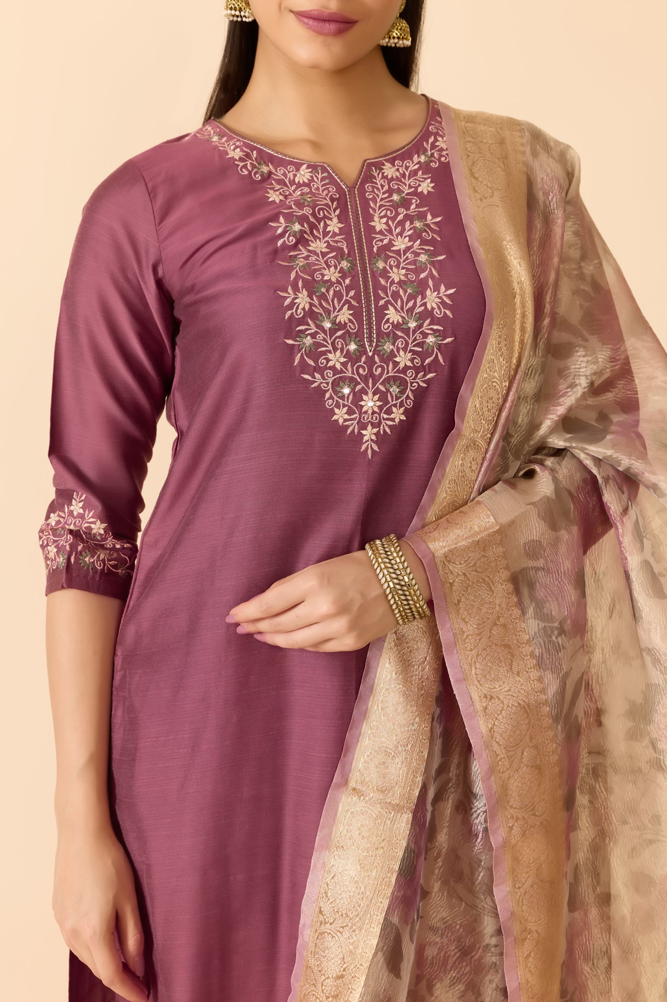 MAUVE KURTA SET WITH PINK DUPATTA