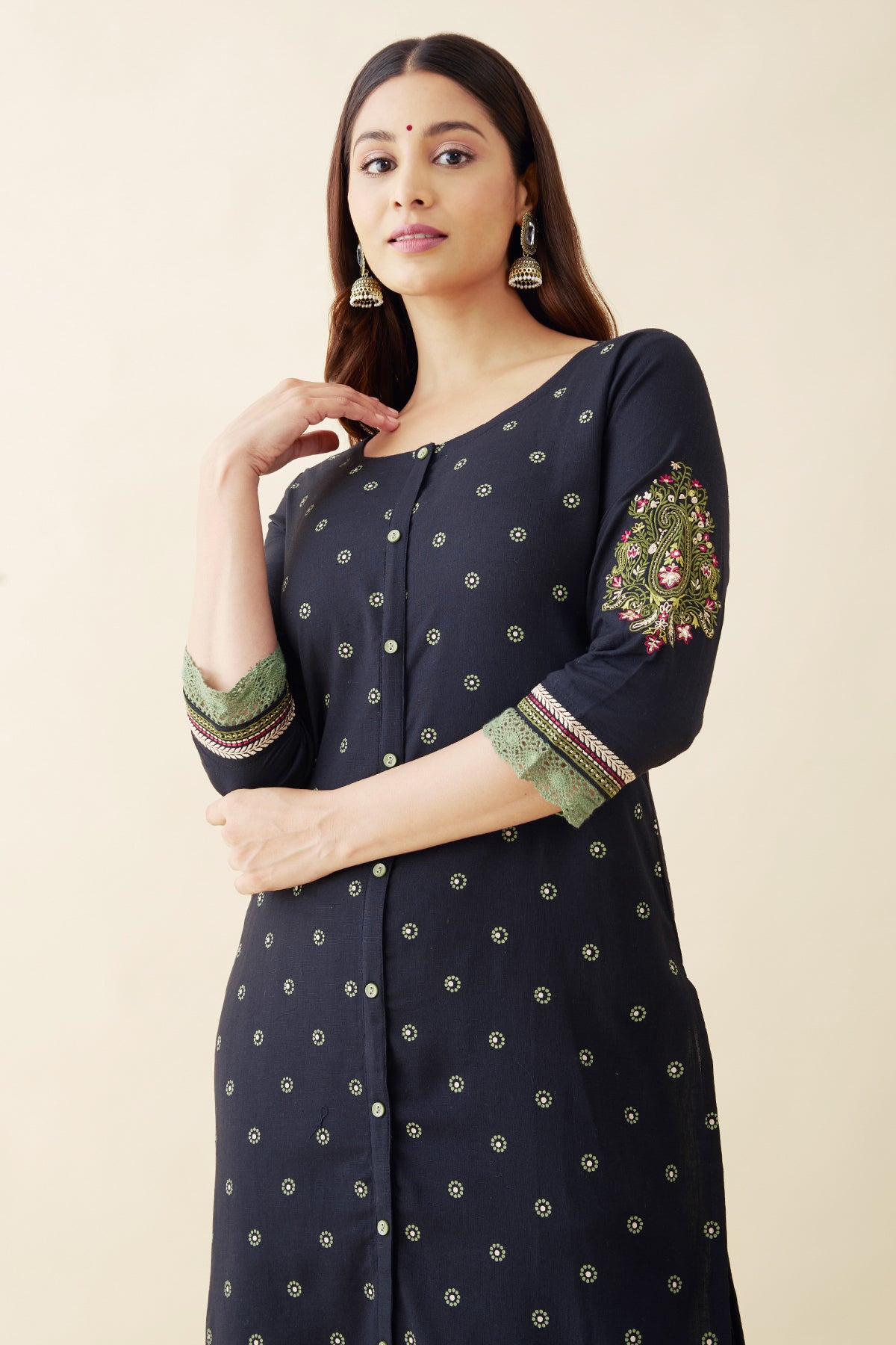 Paisley Embroidered Kurtaset with Printed Duaptta - Black & Green