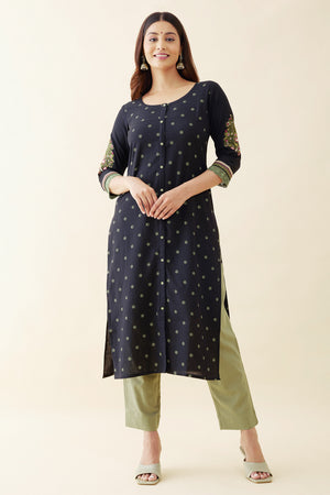 Paisley Embroidered Kurtaset with Printed Duaptta - Black & Green