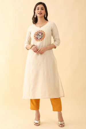 All Over Floral Digital Printed Kurta Set Off White Mustard