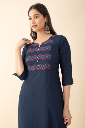 Embroidered Kurtaset with Ajrakh Printed Kurtaset - Red & Blue