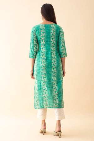 Bandhani Printed Kurta Set With Sequin Dupatta - Green & White