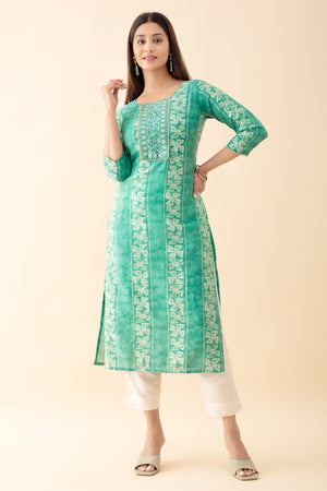 Bandhani Printed Kurta Set With Sequin Dupatta - Green & White