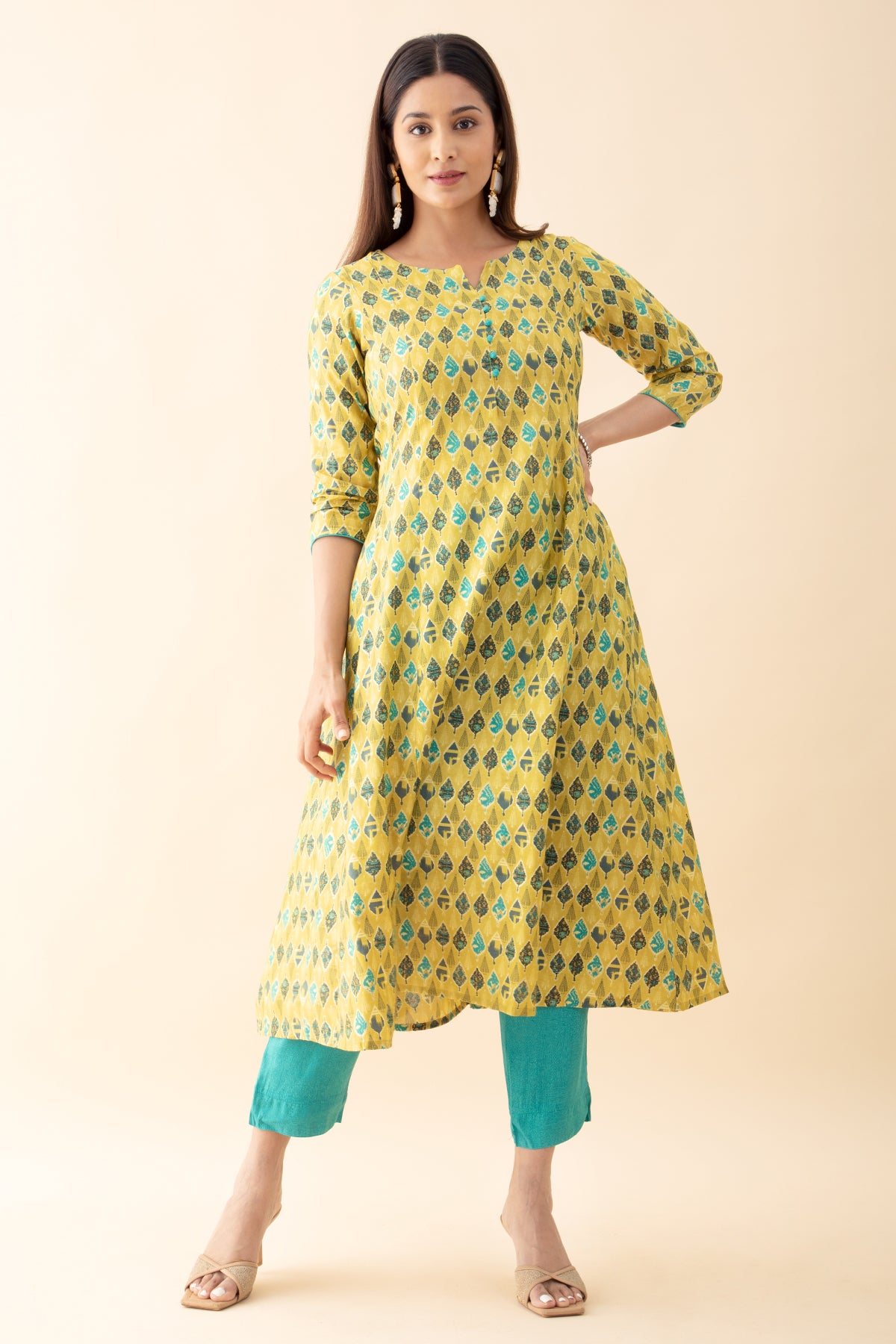 Printed Kurtaset with Ombre-Dyed Dupatta - Yellow & Green