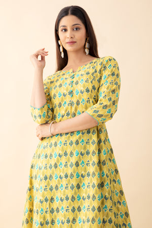 Printed Kurtaset with Ombre-Dyed Dupatta - Yellow & Green