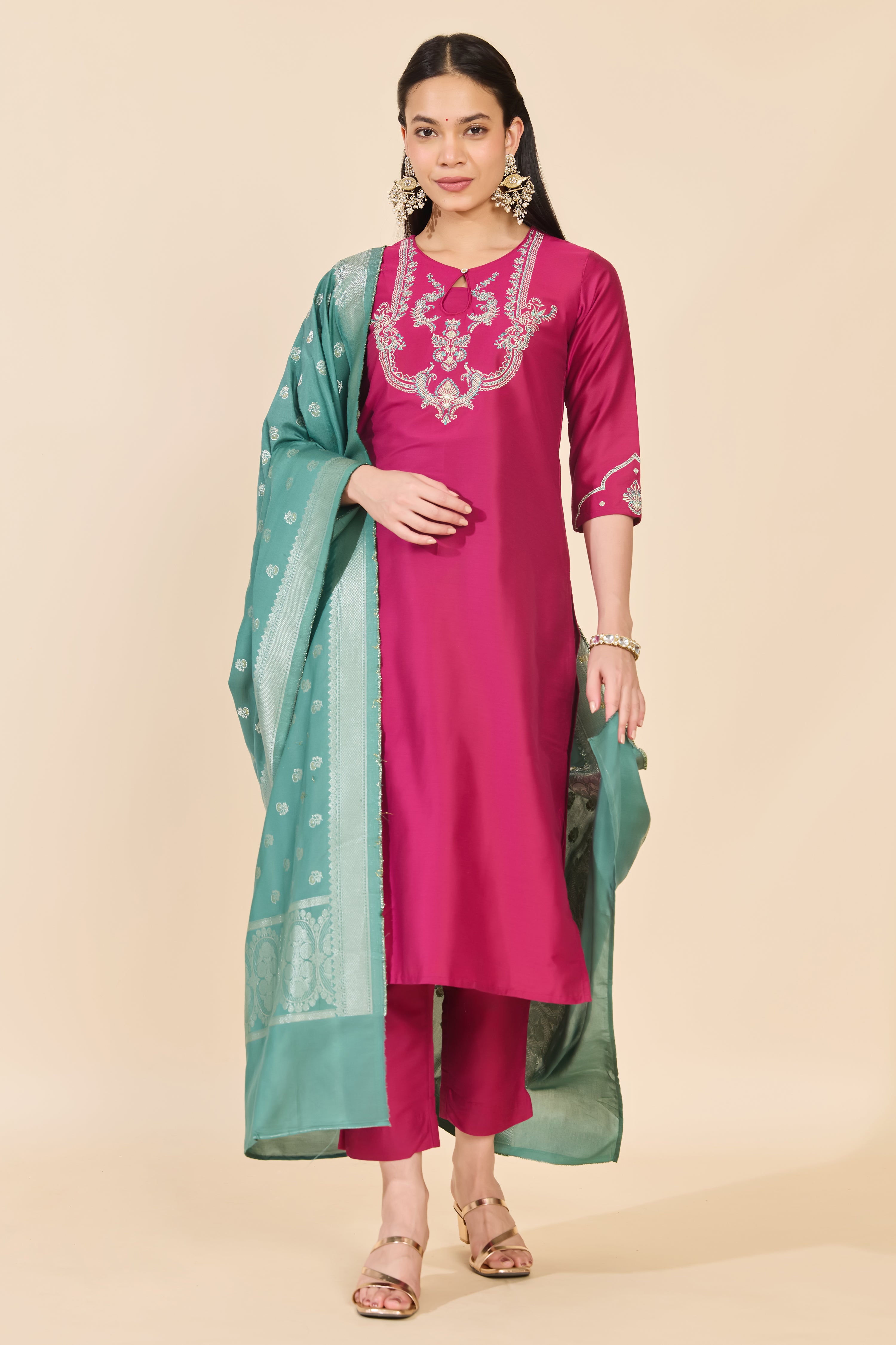 MAGENTA FLORAL KURTA SET
