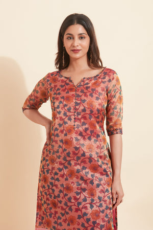 All Over Botanical Floral Motif Printed Motif Kurta Set Pink Navy