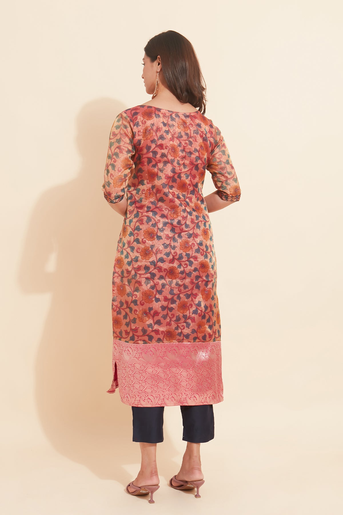 All Over Botanical Floral Motif Printed Motif Kurta Set Pink Navy