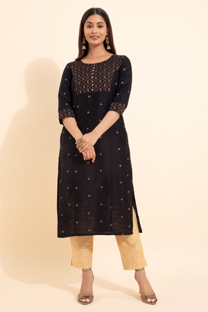 Dobby Weave Festive Kurtaset - Black & Beige