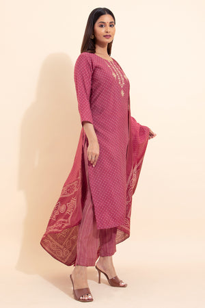 Bandhani Printed & Embroidered Kurta Set - Mauve