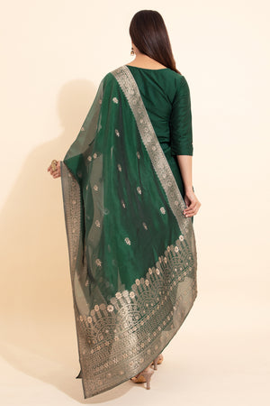 Brocade Patchwork Kurtaset with Organza Dupatta - Green