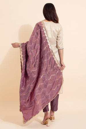 Floral Embroidered Kurtaset with TIssue Duaptta - Beige & Mauve